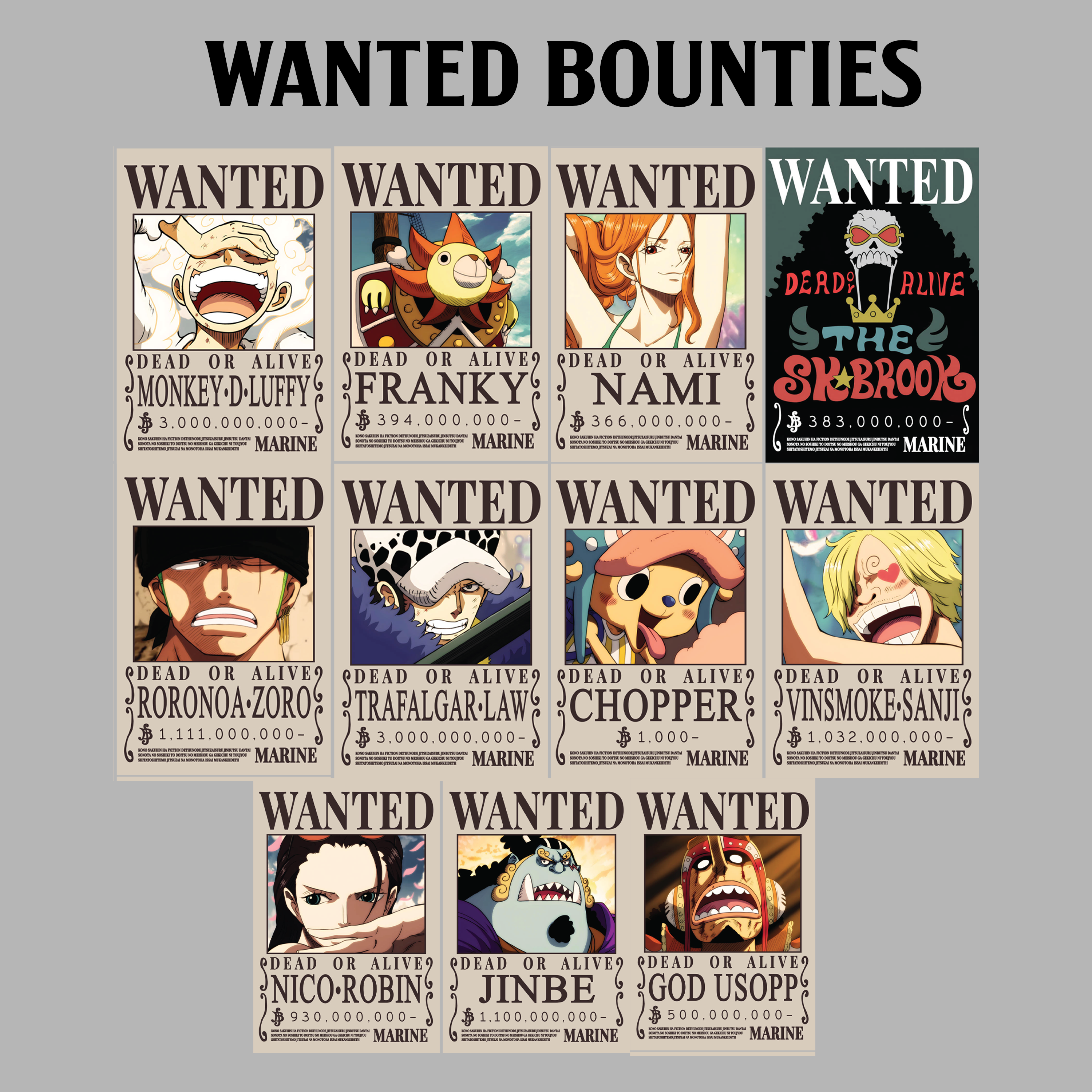 Set of 11 One Piece Bounty Posters